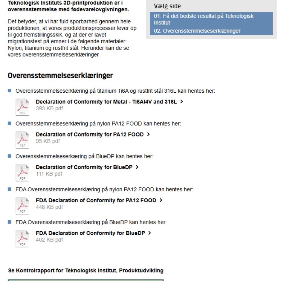 3D-print til fødevarekontakt - Overensstemmelseserklæringer
