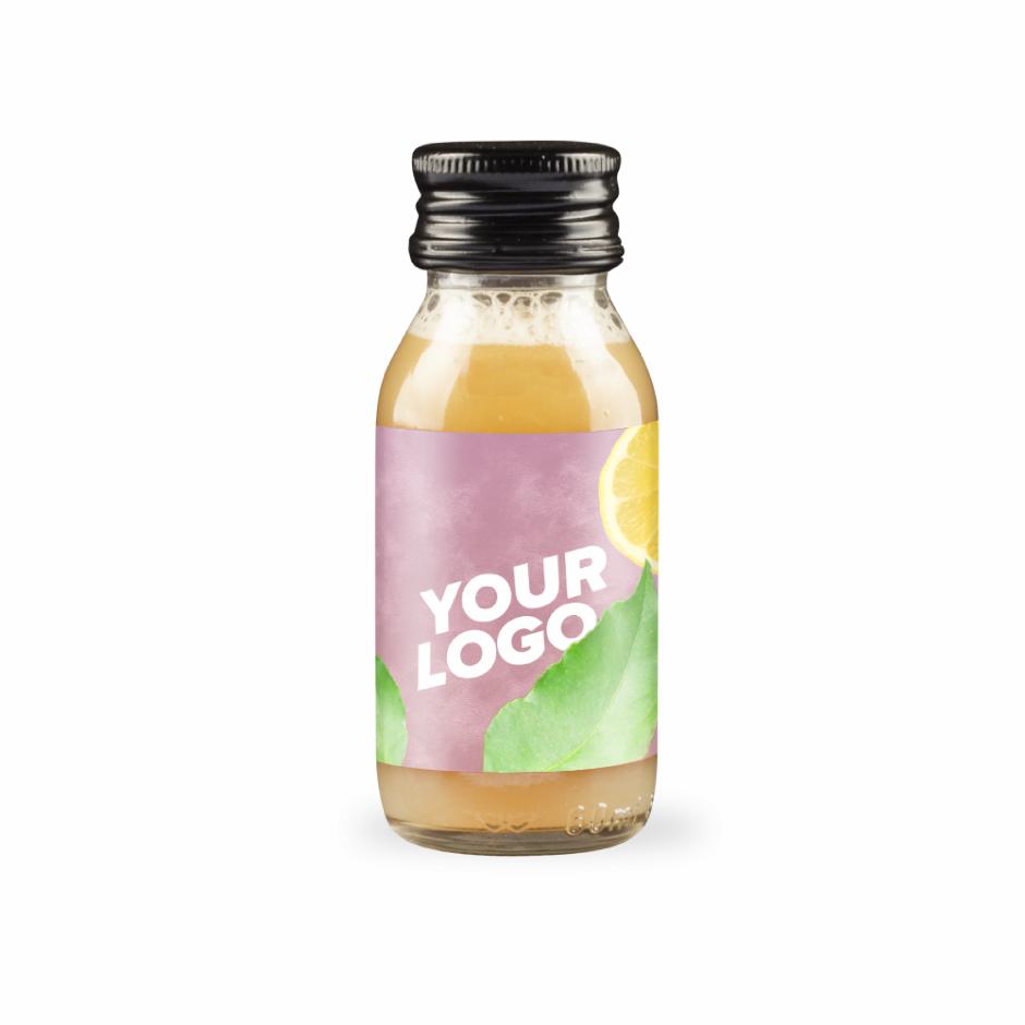 Økologiske ingefær shots med eget logo – branding med kant