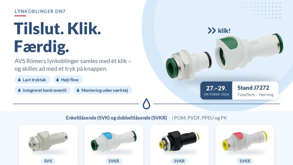 Ét klik, nul spild: Ny DN7-lynkobling klar til fødevarer og HPC-køling